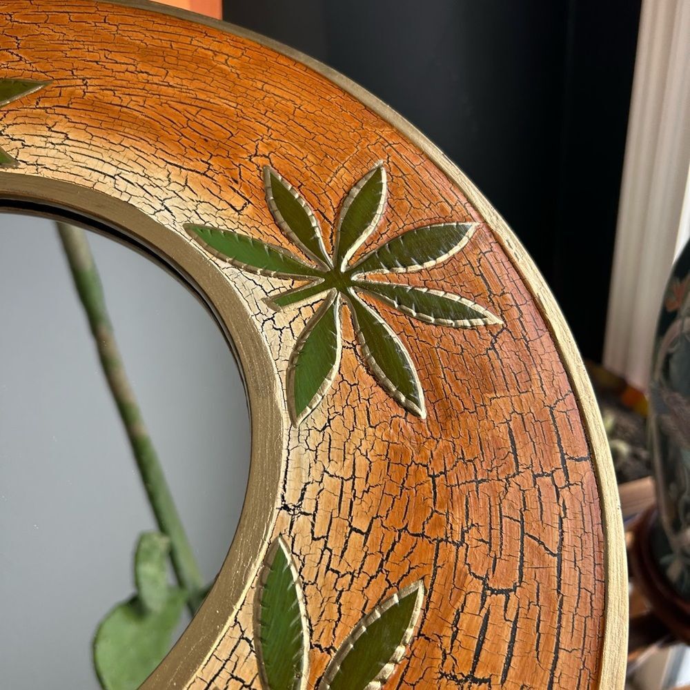 Vintage 15.75" Orange and Green Crackled Wood Decorative Mirror - Picture 13 of 14